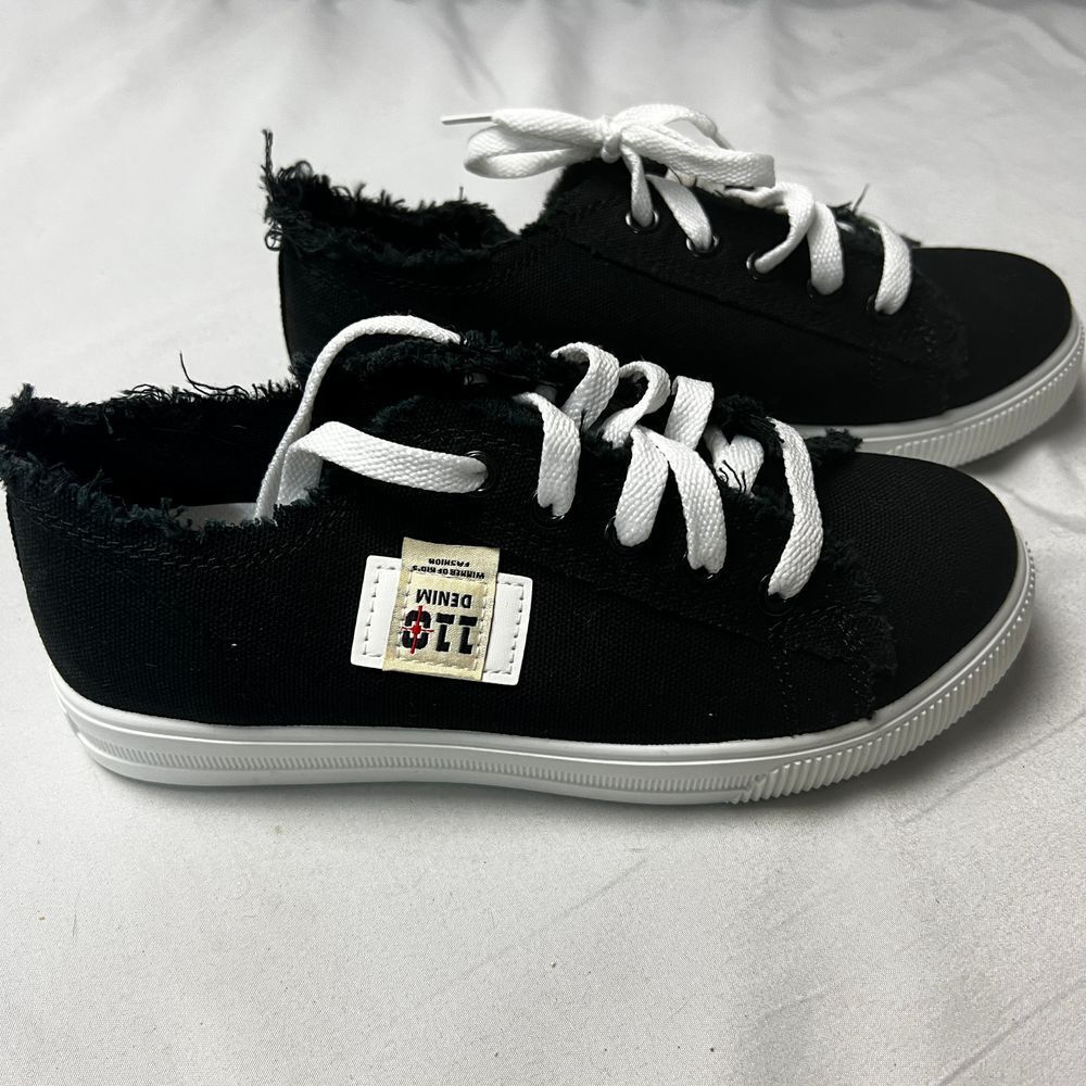 110 Denim‎ The Toping Black Canvas Sneakers Distressed Low Top Casual Shoes 37